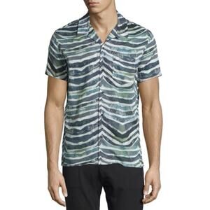 IRO Eluard Button Down Shirt Men's Zebra Stripe Print Short Slv Sz M Cotton